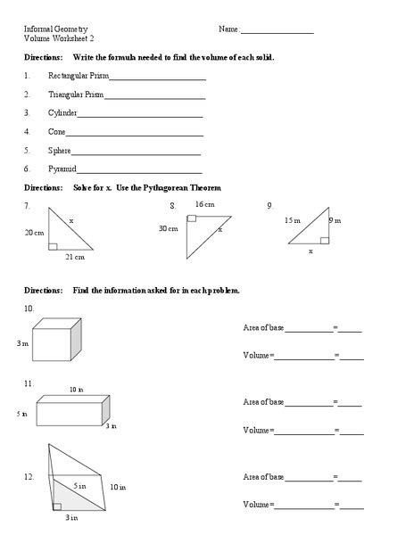 Volume Of Solids Worksheet For 10th Grade Lesson Planet