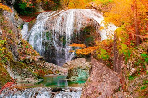 Hot Springs Onsen Natural Bath Surrounded By Red Yellow Leaves In Fall