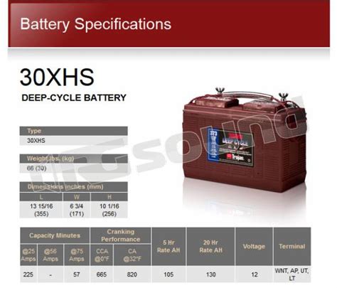 Trojan 30xhs 12v Deep Cycle Batterie Avviamento E Servizi Batterie