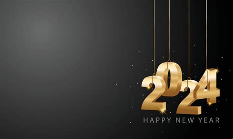 Happy New Year 2024 Hanging Golden 3d Numbers With Ribbons And