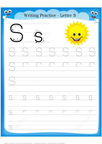 Letter S is for Sun Handwriting Practice Worksheet | Free Printable