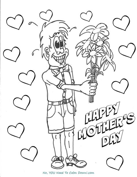 Breathing techniques are a safe and natural way to calm anxiety. Boy With Flowers Mother's Day Coloring Page - Free ...