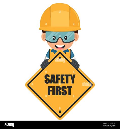 Industrial Worker Holding Safety First Sign Engineer With His Personal