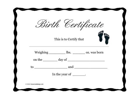 Printable Birth Certificate Copy