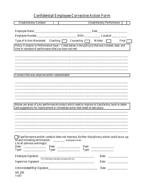 Confidential Employee Corrective Action Form Fill Out Sign Online