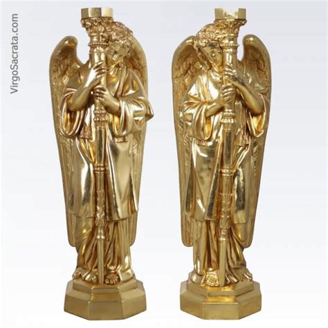 Padova Golden Guardian Angel Sculptures Holding A Torch
