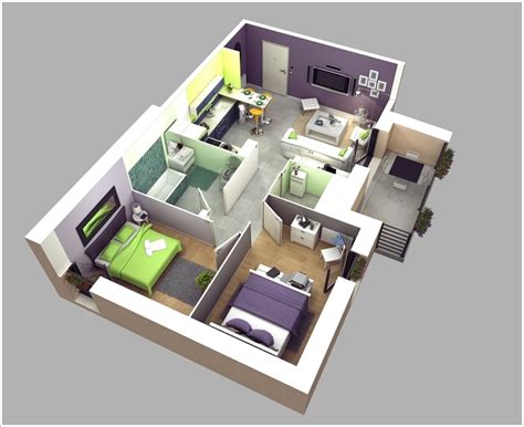 All our apartments enjoy gourmet kitchens with. 10 Awesome Two Bedroom Apartment 3D Floor Plans ...