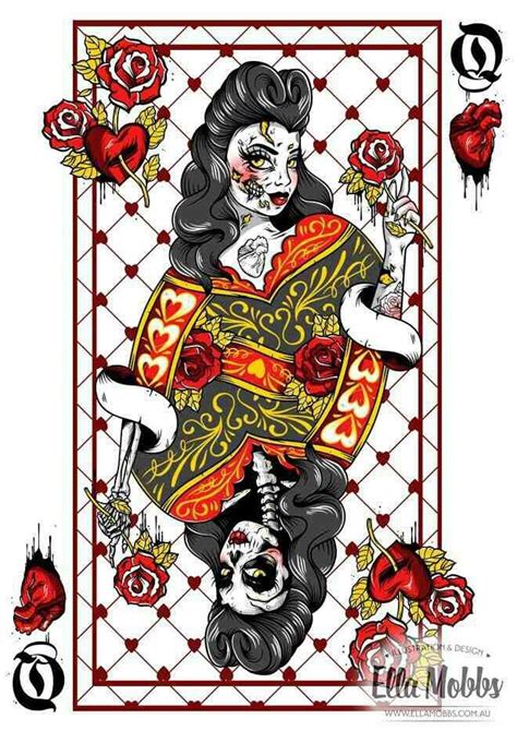 Queen Of Hearts Tattoo Playing Cards Art Card Tattoo Creepy Cute
