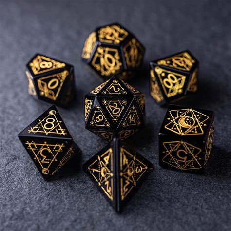 Full Set Obsidian Polyhedral Dice Set Set Dungeons And Etsy