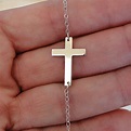 14K SOLID Gold Small Sideways Cross Necklace - White Gold, Handcrafted ...