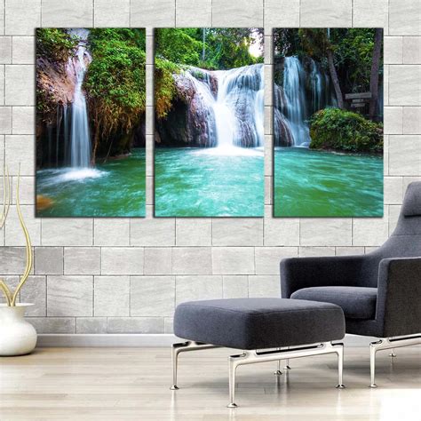 Stunning Waterfall Canvas Wall Art Beautiful Green Waterfall In Natur