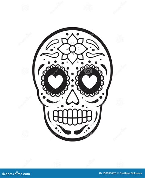 Vector Black Flat Outline Day Of The Dead Skull Stock Illustration