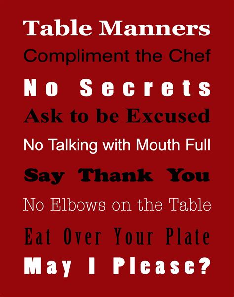 Basic Table Manners Free Printable True Aim