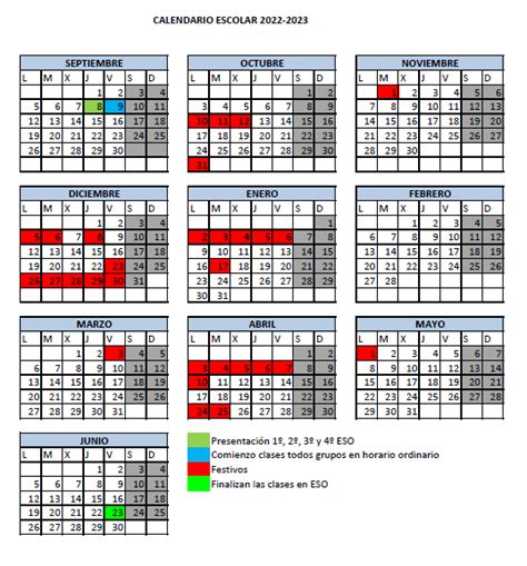 Calendario Escolar Curso 20222023 SecciÓn De SÁstago