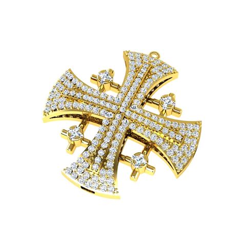 Solid 14k Gold Diamond Jerusalem Cross Pendant Necklace 169 Etsy Uk