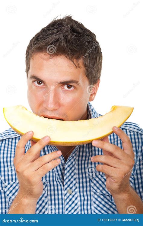Man Eating Cantaloupe Stock Image Image Of Male Fruit 15612637
