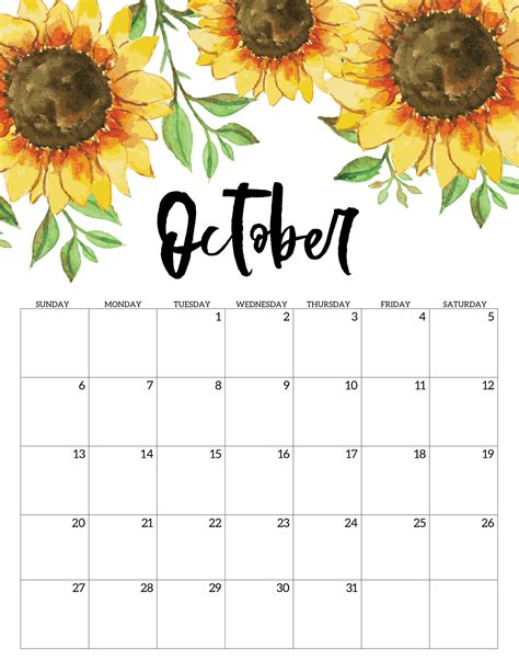 October Floral Calendar 2019  2125×2750 Календарь для печати