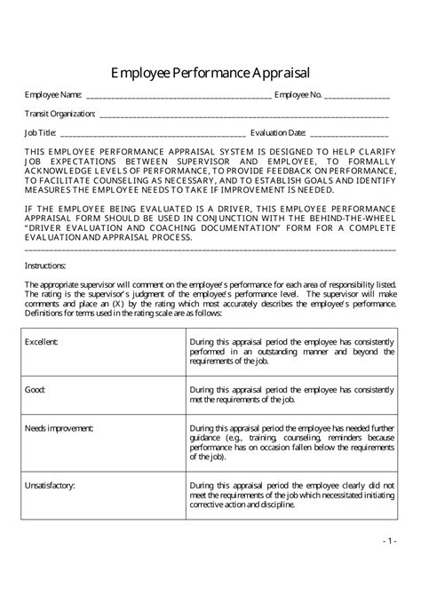 Employee Performance Appraisal Form Big Table Fill Out Sign Online