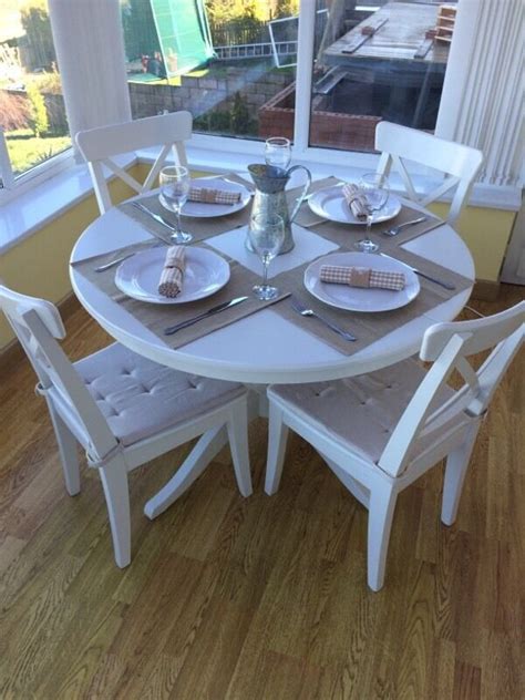 Riverside aberdeen round pedestal dining table. IKEA Ingatorp extendable white round dining room table and ...