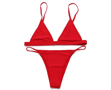 sexy women solid color bra briefs triangle bikini set bandage push up swimsuit red au