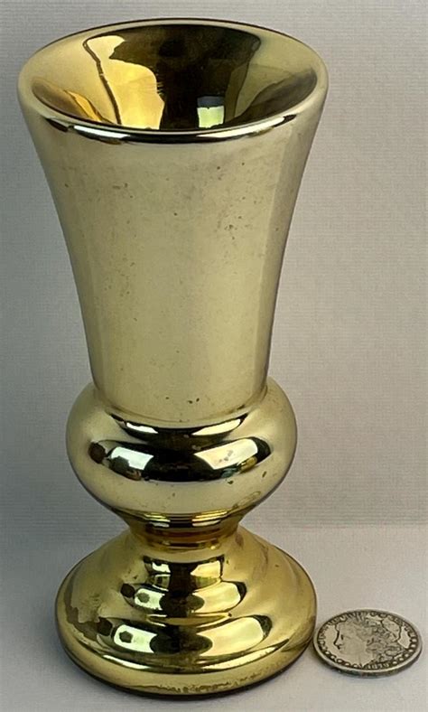 Lot Antique C 1890 Victorian Gold Mercury Glass Tall Footed Vase 8