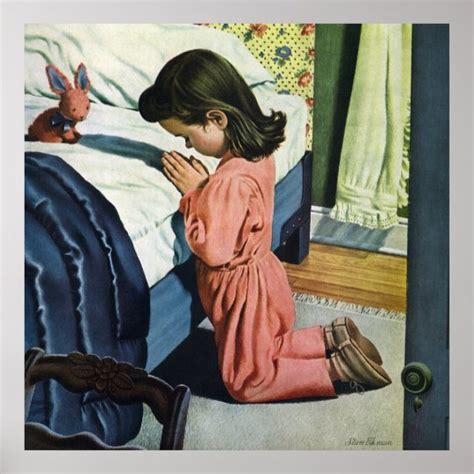 Vintage Religion Girl Praying At Bedtime Poster