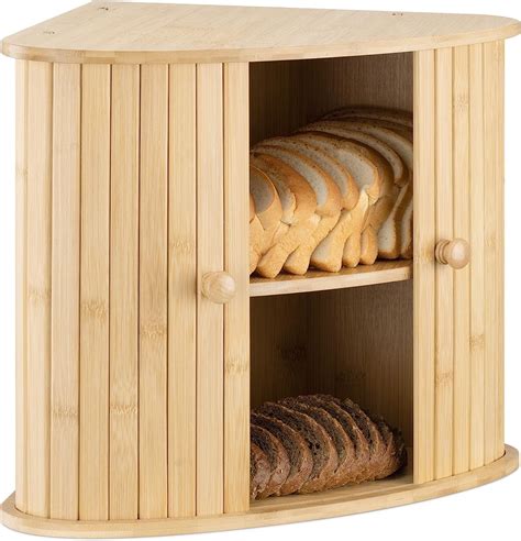 Navaris Wooden Bread Bin Countertop Kitchen Corner Bread Bun Farmhouse