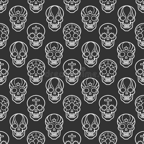 Decorative Mexican Skulls Seamless Pattern Stock Vector Illustration