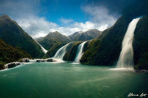 Stunning Mountain Waterfalls New Zealand Graphic By Alone Art