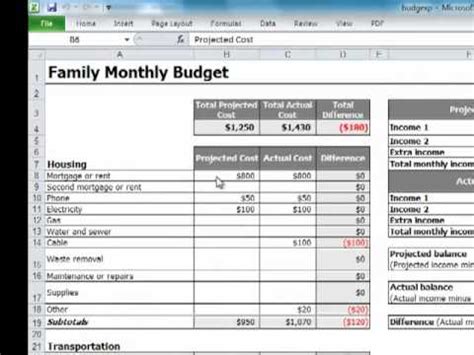 creating  monthly budget  excel youtube