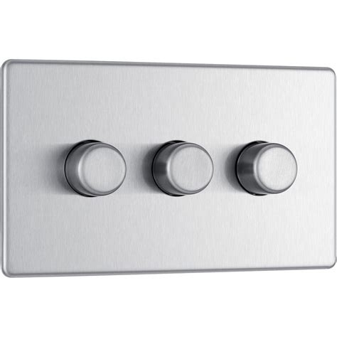 Bg Screwless Flat Plate Brushed Stainless Steel Dimmer Switch 3 Gang 2