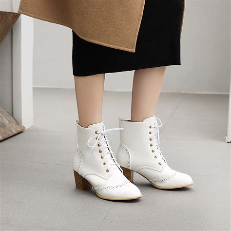 Tawop Hunting Boots Autumn And Winter Thick Heel Lace Pp Nude Boots