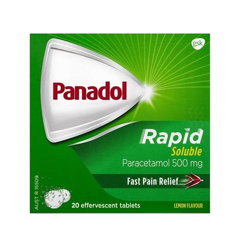 The soluble tablets are recommended for the treatment of most painful and febrile conditions. Panadol Rapid Soluble 20 Tablets