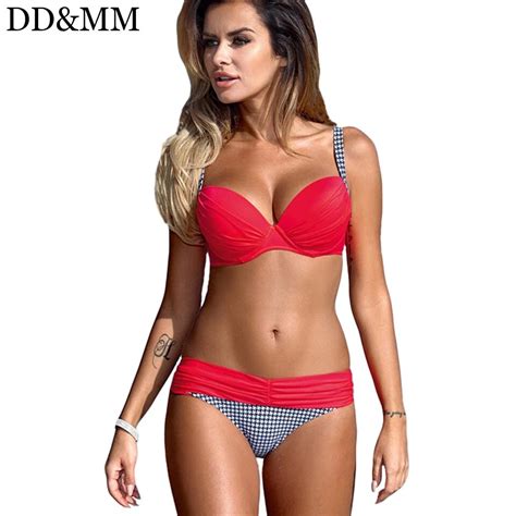 Ddandmm Push Up Bikini Set Women Bandeau Swimsuit Striped Swimwear