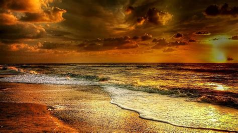Denmark Beach Sunset Sea Waves North Sea Nature Background