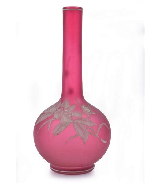 Enamelled Cranberry Glass Vase Victorian Era British Victorian Glass
