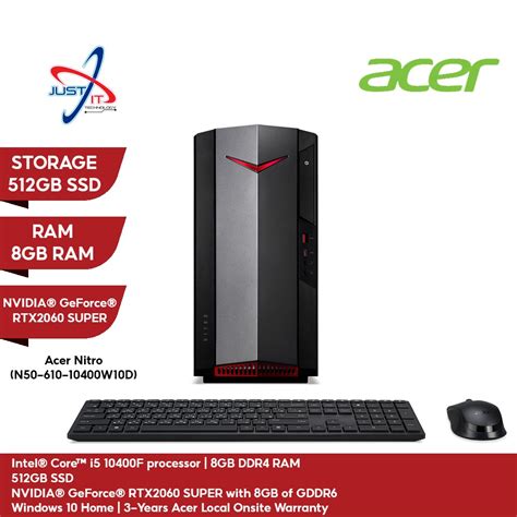 Acer Nitro N50 610 10400w10d Gaming Desktop I5 10400 8gd4 512ssd