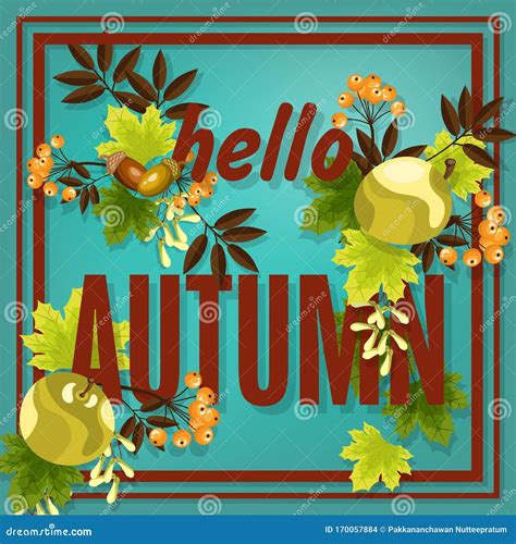 Autumn Floral Background Of Hello Autumn Text With Autumn Maple Leaves