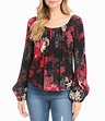 Karen Kane Floral Print Scoop Neck Blouson Sleeve Peasant Top | Dillard's