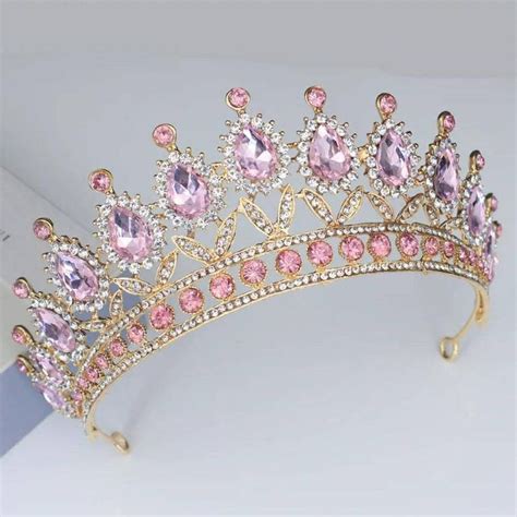 Gold And Pink Bridal Tiarabrides Tiarawedding Headwearpink Etsy Pink
