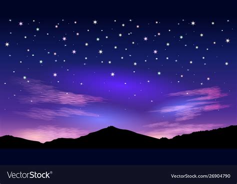 Night Starry Sky And Pink Clouds Royalty Free Vector Image