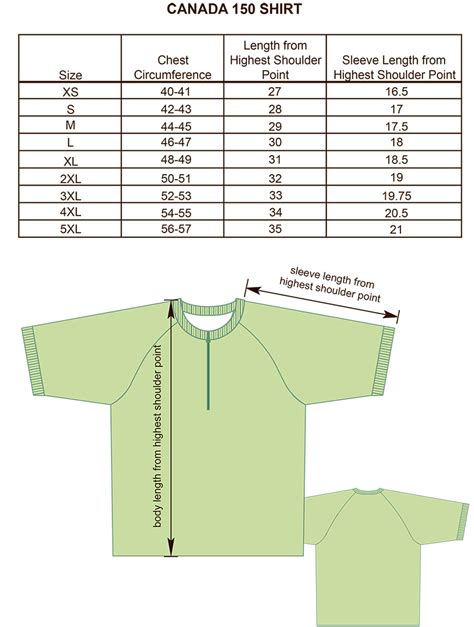 Size Charts For Products Projoy Sportswears And Apparel Canada 150