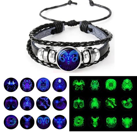 12 Constellation Design Glowing Bracelet In The Dark Glass Convex