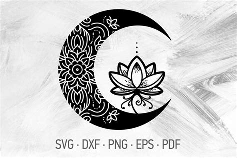 Crescent Moon Lotus Flower Tattoo Design Lotus Mandala Svg Cricut Cut