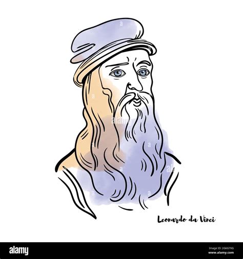Famous Artist Leonardo Da Vinci Vector Hand Drawn Watercolor Portrait