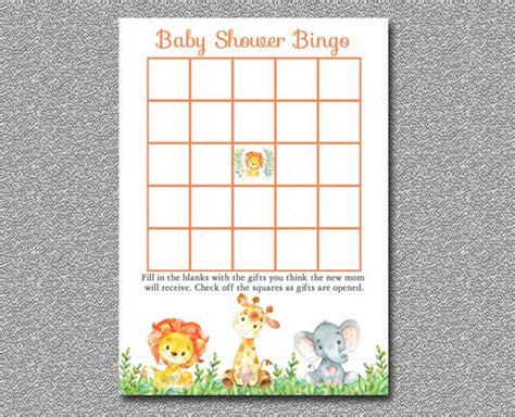 Safari Baby Shower Game Bingo Printable Jungle Baby Shower Etsy