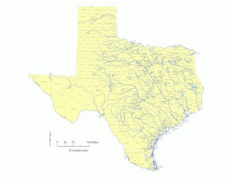 State Of Texas Water Feature Map And List Of County Lakes Rivers