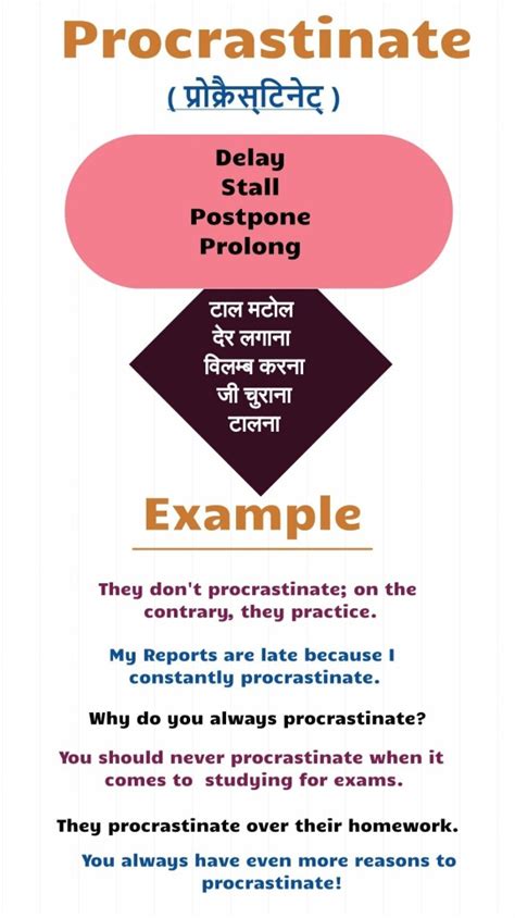 Procrastinate Meaning In Hindi Learn English Speaking Sentences