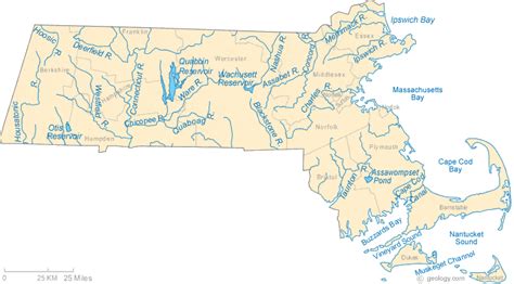 Map Of Massachusetts Lakes Streams And Rivers