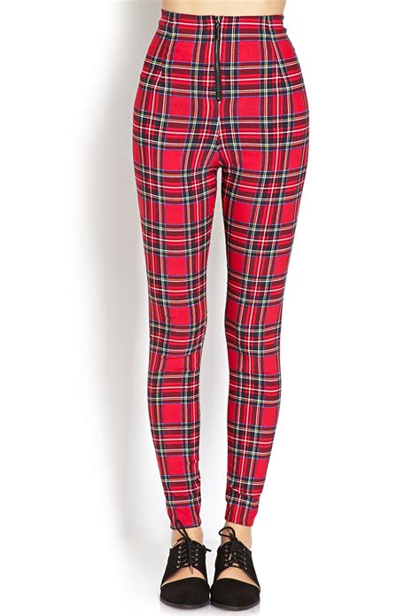 Lyst Forever 21 Highwaisted Plaid Pants In Red